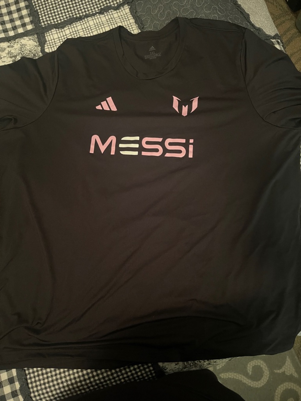 adidas Black Tee with Pink Messi Logos
